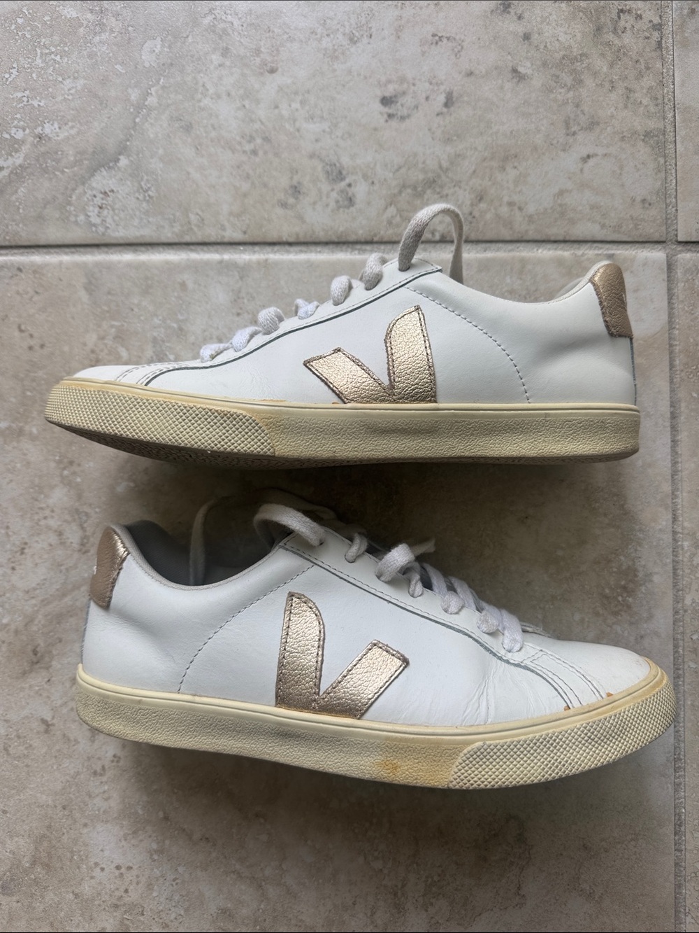 Veja White Sneakers with Gold V Logo